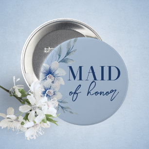 Macaron Rond 5 Cm Bouton Fête des mariées florale bleu d'honneur