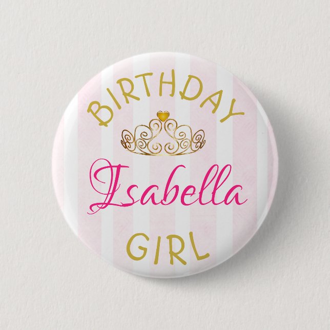 Macaron Rond 5 Cm Bouton Fille d'anniversaire (Devant)