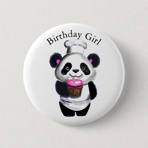 Macaron Rond 5 Cm Bouton fille d'anniversaire de l'ours Panda mignon