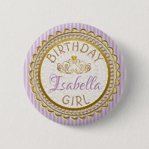 Macaron Rond 5 Cm Bouton fille d'anniversaire violet et or