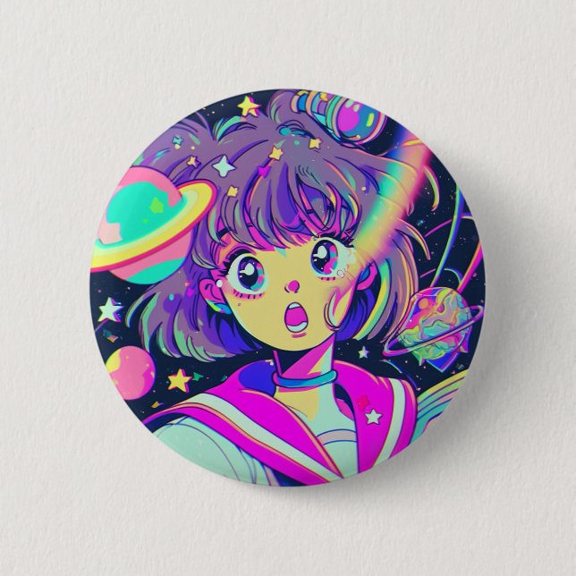 Macaron Rond 5 Cm Bouton fille de l'Anime Kawaii (Devant)