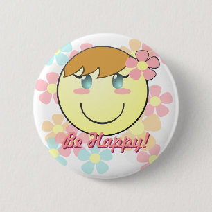 Macaron Rond 5 Cm Bouton Fille Smiley