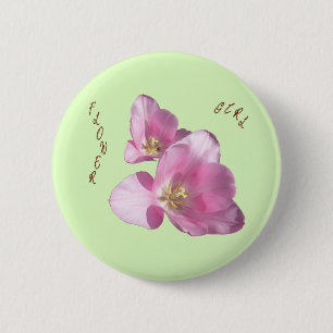 Macaron Rond 5 Cm Bouton Fille Tulipes Roses Sunny