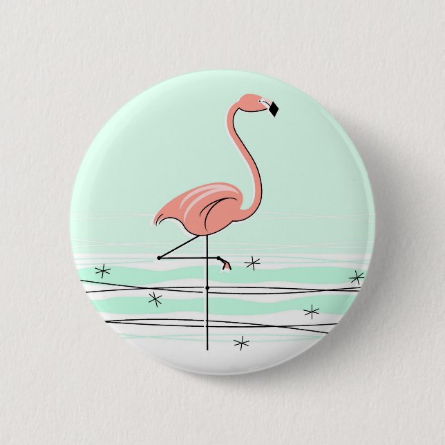 Macaron Rond 5 Cm Bouton Flamant rose vert (Devant)