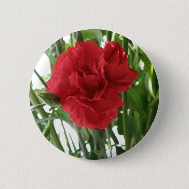 Macaron Rond 5 Cm Bouton Fleur Carnation Rouge (Devant)