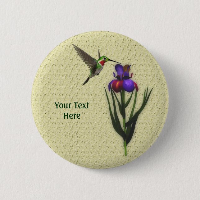 Macaron Rond 5 Cm Bouton Fleur Iris Colibri (Devant)