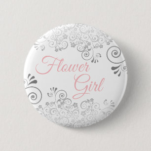 Macaron Rond 5 Cm Bouton Fleur mariage rose et gris