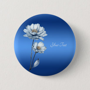 Macaron Rond 5 Cm Bouton Fleurs Aquarelle Bleue