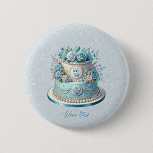 Macaron Rond 5 Cm Bouton Fleurs de gâteau bleu