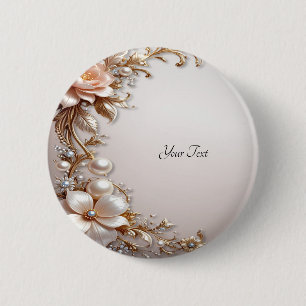 Macaron Rond 5 Cm Bouton Fleurs Roses et Blanches Douces