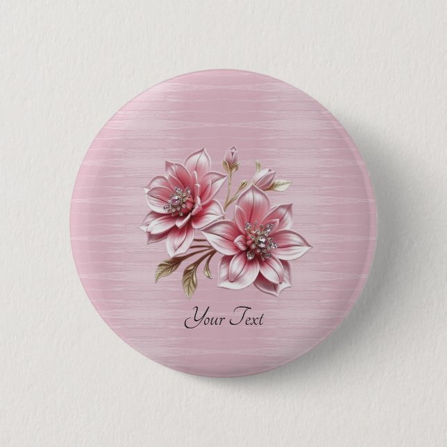 Macaron Rond 5 Cm Bouton Fleurs roses modernes (Devant)