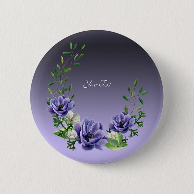 Macaron Rond 5 Cm Bouton Fleurs Violettes Aquarelle (Devant)
