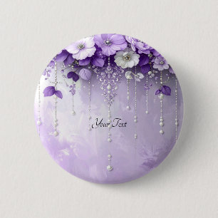 Macaron Rond 5 Cm Bouton Fleurs Violettes avec Perles Pendantes