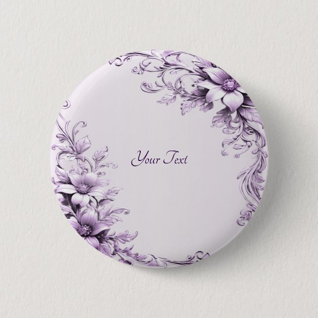 Macaron Rond 5 Cm Bouton Fleurs Violettes Élégantes (Devant)