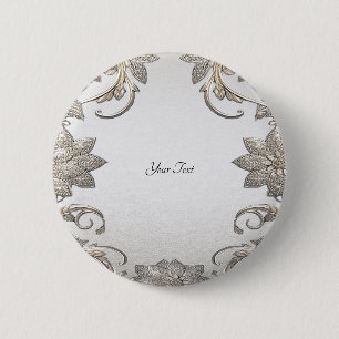Macaron Rond 5 Cm Bouton floral argent or