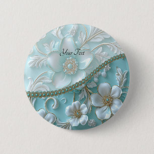 Macaron Rond 5 Cm Bouton floral blanc sarcelle