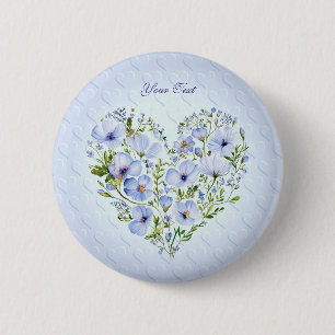 Macaron Rond 5 Cm Bouton Floral Coeur Bleu