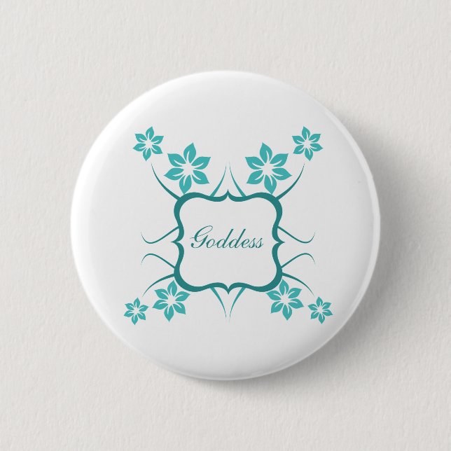 Macaron Rond 5 Cm Bouton floral de déesse, Turquoise (Devant)