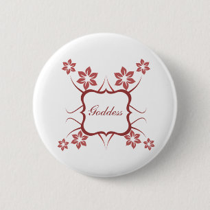 Macaron Rond 5 Cm Bouton floral de la déesse, rouge brique