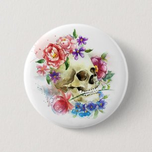 Macaron Rond 5 Cm Bouton floral de Skull Dia de los Muertos  
