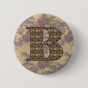Macaron Rond 5 Cm Bouton Floral Élégant B initial Monogramme