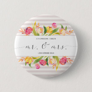 Macaron Rond 5 Cm Bouton floral élégant de Pin de M. et de Mme