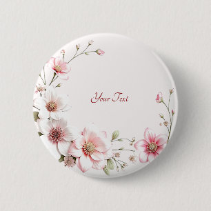 Macaron Rond 5 Cm Bouton floral élégant rose blanc