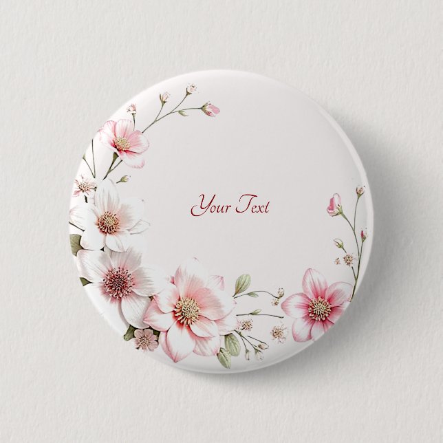 Macaron Rond 5 Cm Bouton Floral Élégant Rose Blanc (Devant)
