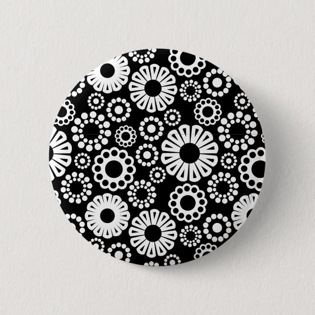 Macaron Rond 5 Cm Bouton floral noir et blanc (Devant)