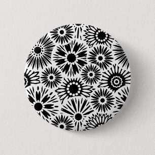 Macaron Rond 5 Cm Bouton floral noir et blanc
