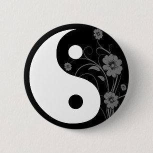 Macaron Rond 5 Cm Bouton floral noir Yin Yang