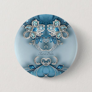 Macaron Rond 5 Cm Bouton floral orné bleu