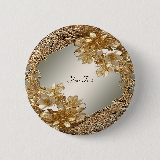 Macaron Rond 5 Cm Bouton Floral Orné Or Moderne (Devant)