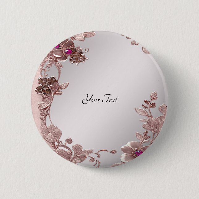 Macaron Rond 5 Cm Bouton floral orné rose (Devant)