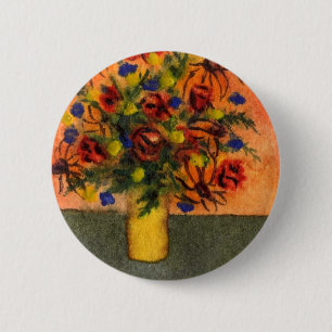 Macaron Rond 5 Cm Bouton floral "Vase Jaune"