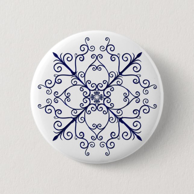 Macaron Rond 5 Cm Bouton Flore Bleu (Devant)