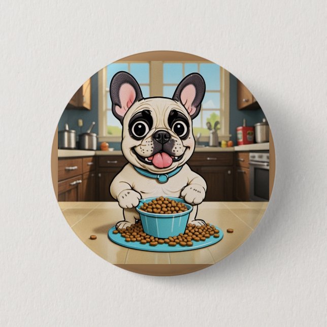 Macaron Rond 5 Cm Bouton français Bulldog (Devant)