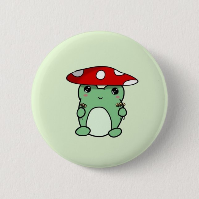 Macaron Rond 5 Cm Bouton Froggy Champignons (Devant)