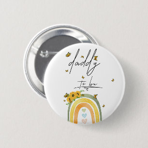 Macaron Rond 5 Cm Bouton futur papa arc-en-ciel boho avec tournesols