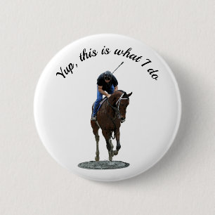 Macaron Rond 5 Cm Bouton Galloping Thoroughbred Horse Et Rider Pin
