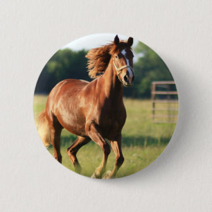 Macaron Rond 5 Cm Bouton galopant de cheval de châtaigne