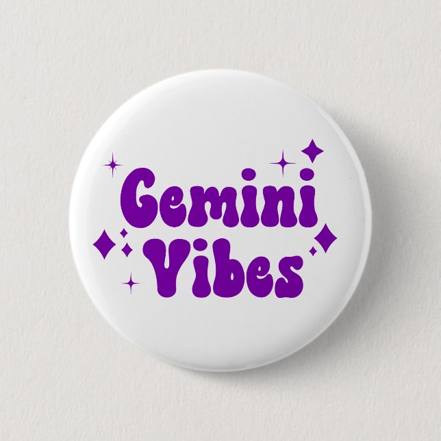 Macaron Rond 5 Cm Bouton Gemini Vibes Zodiac Astrologie Purple Stars (Devant)