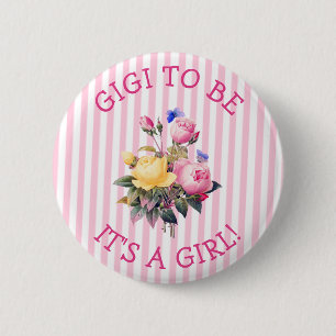 Macaron Rond 5 Cm Bouton GIGI pour Baby shower Floral rose
