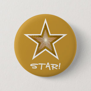 Macaron Rond 5 Cm Bouton "Gold" Star 'STAR!' en or