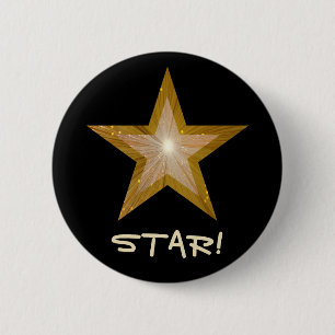 Macaron Rond 5 Cm Bouton "Gold" Star 'STAR ! ' noir