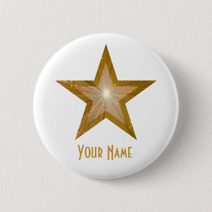 Macaron Rond 5 Cm Bouton "Gold" Star 'Your Name' blanc