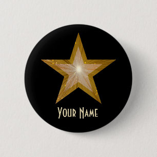 Macaron Rond 5 Cm Bouton "Gold" Star "Your Name" noir