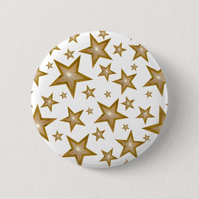 Macaron Rond 5 Cm Bouton "Gold" Stars blanc (Devant)