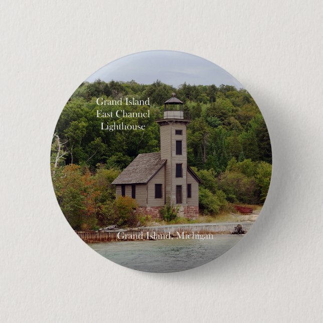 Macaron Rond 5 Cm Bouton Grand Island East Channel Lighthouse (Devant)