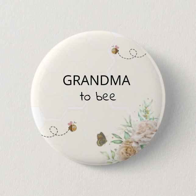Macaron Rond 5 Cm Bouton Grand-mère à Baby shower d'abeille (Devant)